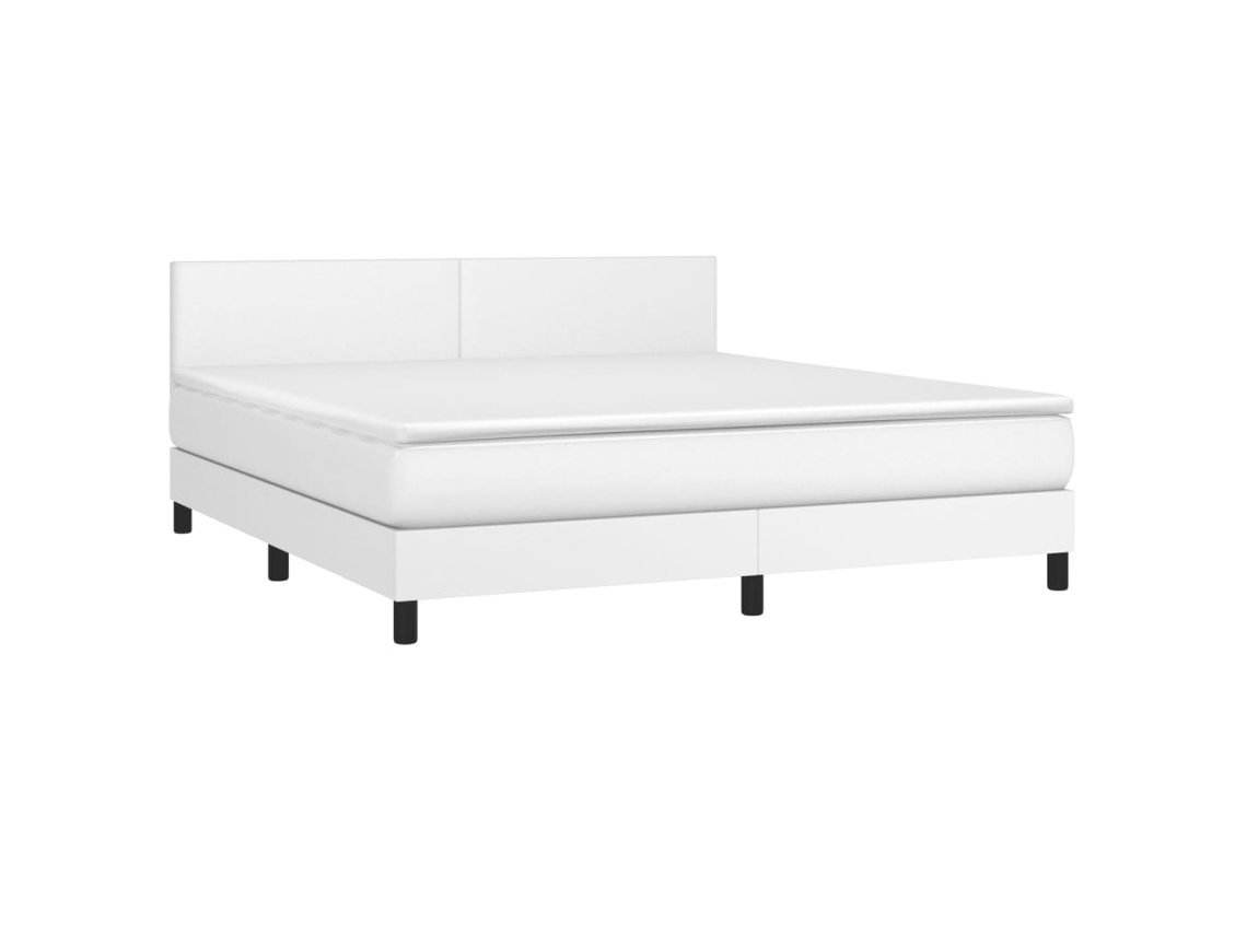 Cama Com Molas/colchão 180x200 Cm Couro Artificial Branco