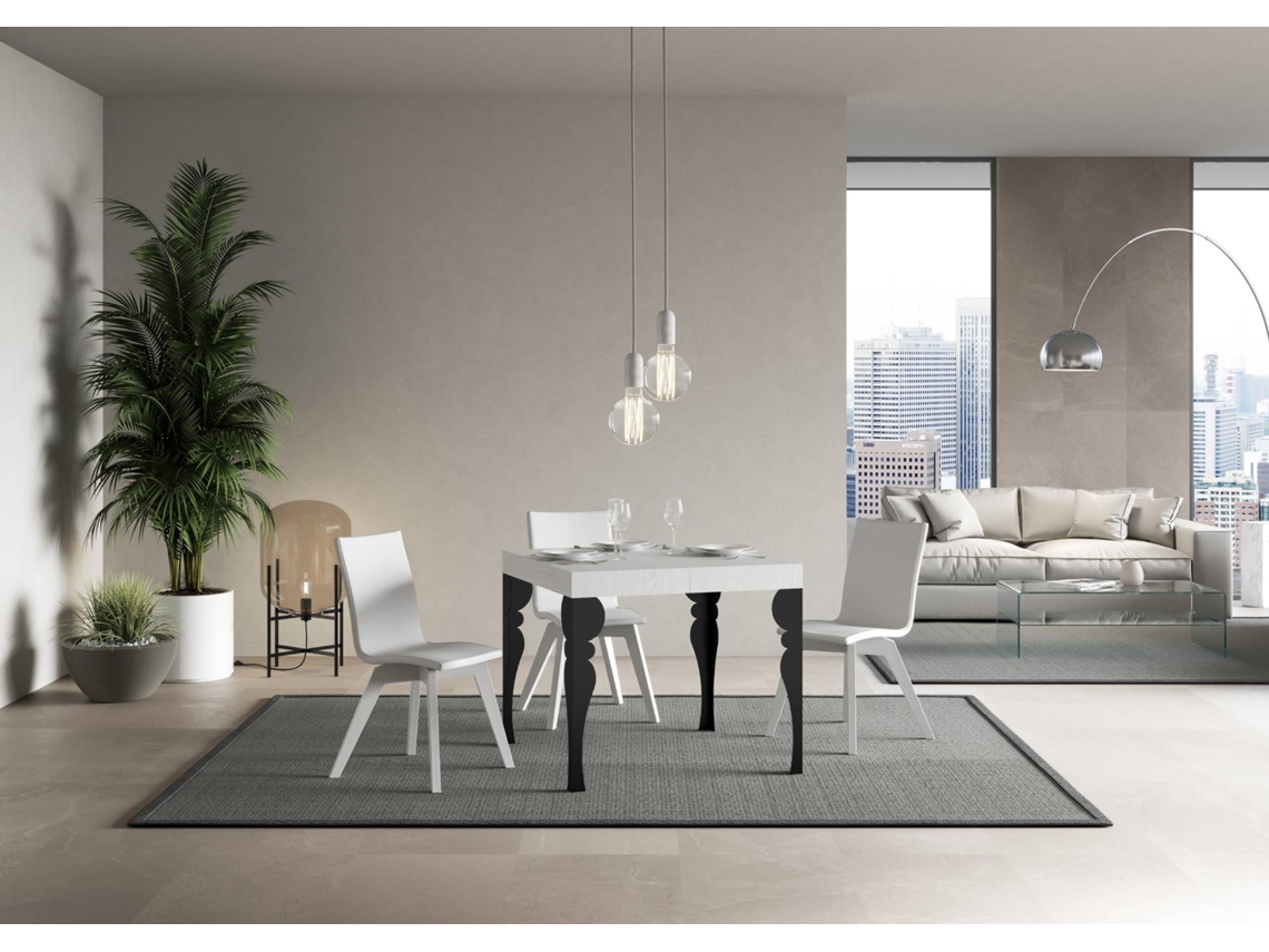 Mesa de Jantar Extensível 90X90/246 Cm Paxon Premium Cinza Branca Quadro Antracite ITAMOBY