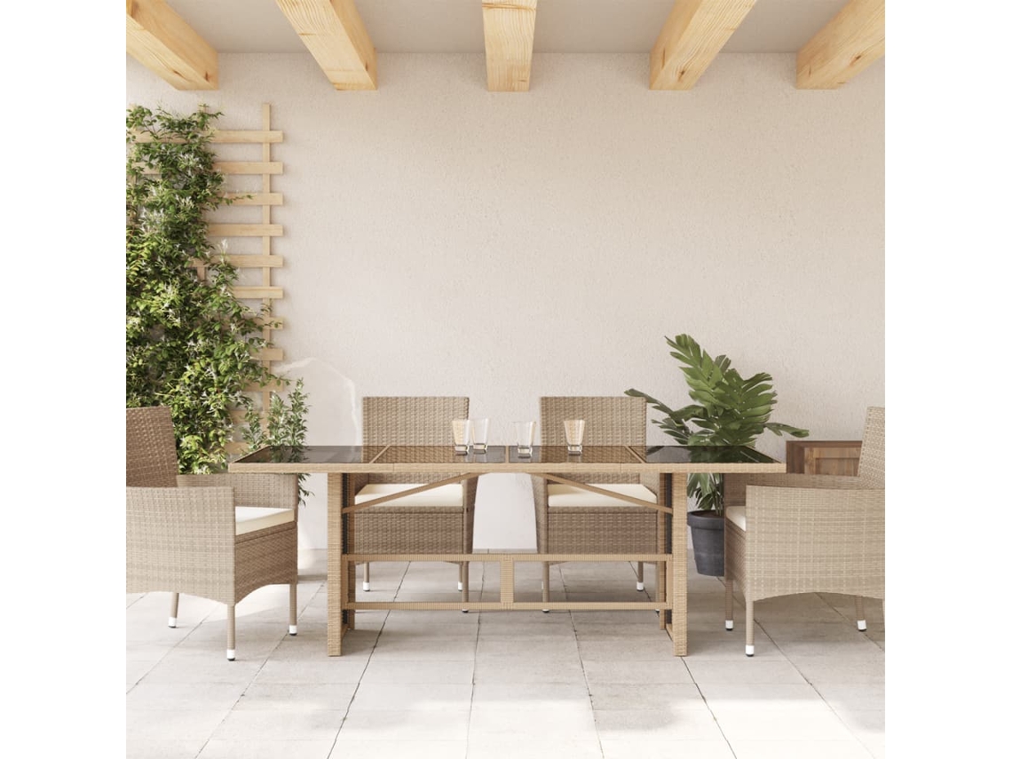 Mesa De Jardim Mesa Para Exterior Com Tampo De Vidro 190x80x74 Cm Vime Pe Bege Lovely Home