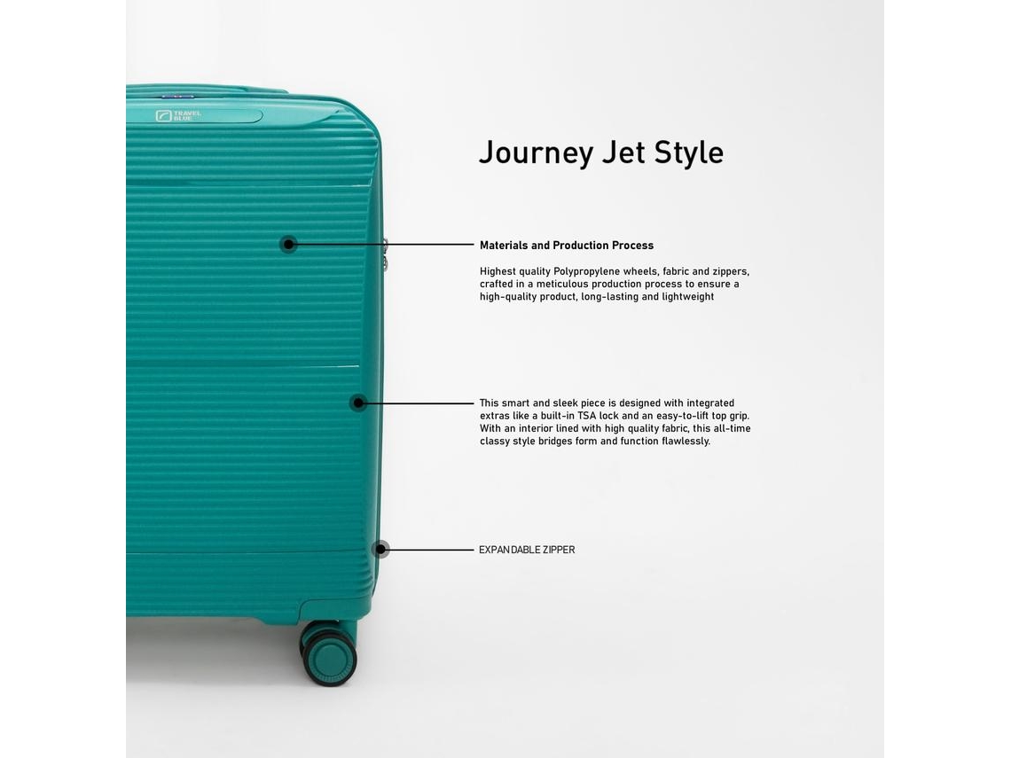 Maleta Journey Jet Turquesa De Cabine 20 Leve E Expansível, Rodas Duplas 360°, Cadeado Tsa Travel Blue
