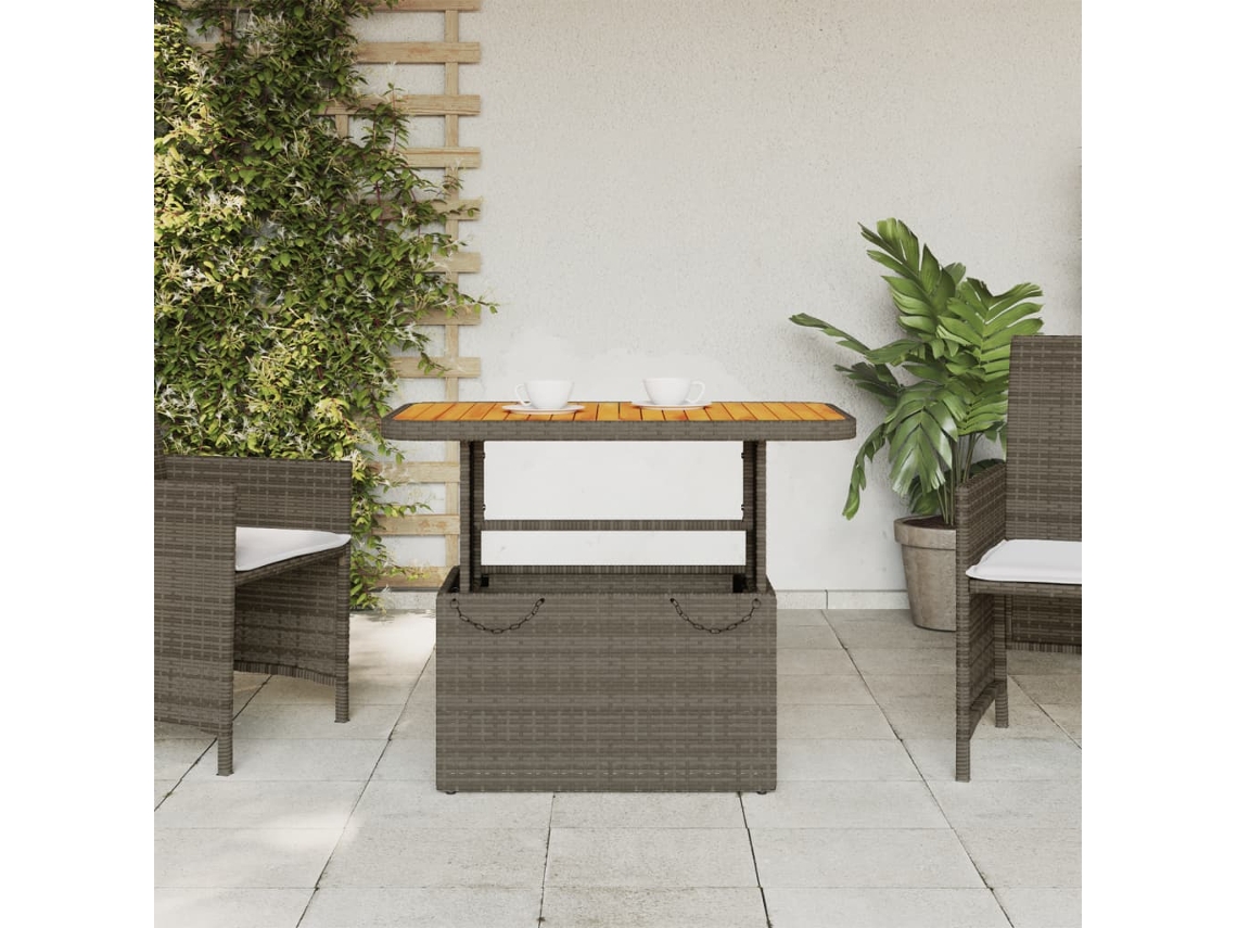 Mesa De Jardim 90x55x71 Cm Vime Pe E Madeira De Acácia Cinzento