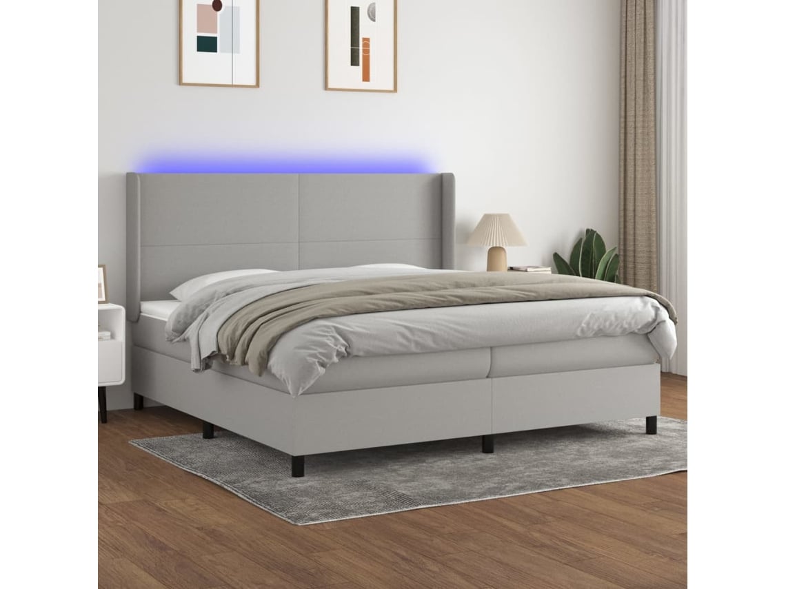 Cama Box Spring VIDAXL (Cinzento - Tecido - 203 x 203 x 128 cm)