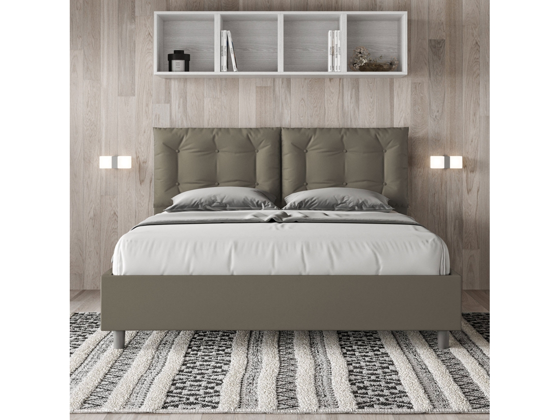 Cama de Casal Queen Size com Arrumação Estofada AnnalisaITYHOME (160 x 210 cm - Painéis de Melamina e Couro Sintético)
