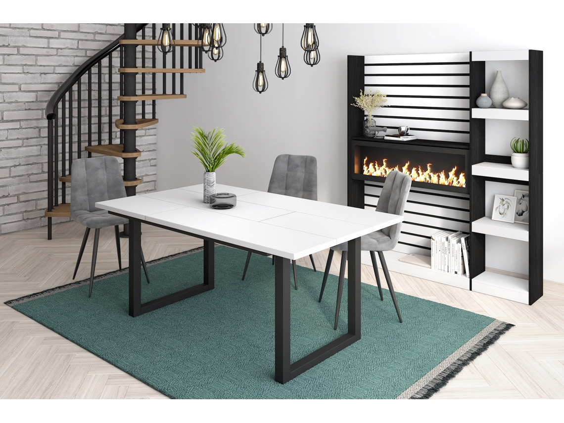 Mesa de Sala de Jantar 8 Pessoas 170 Ideal para Reuniões Familiares Branco Estilo Industrial DUERMETE ONLINE