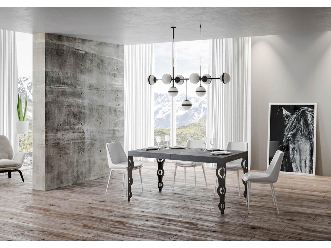Mesa de Jantar Extensível 90X160/264 Cm Karamay Premium Cimento Quadro Antracite ITAMOBY