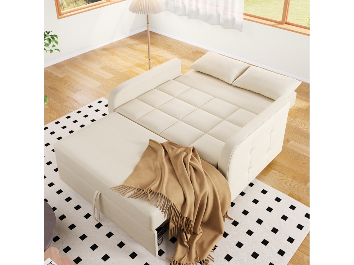 Sofá multifuncional 2 em 1 com função de cama, encostos ajustáveis, tecido de linho Pangshiyuan (127 x 75 x 94 cm)