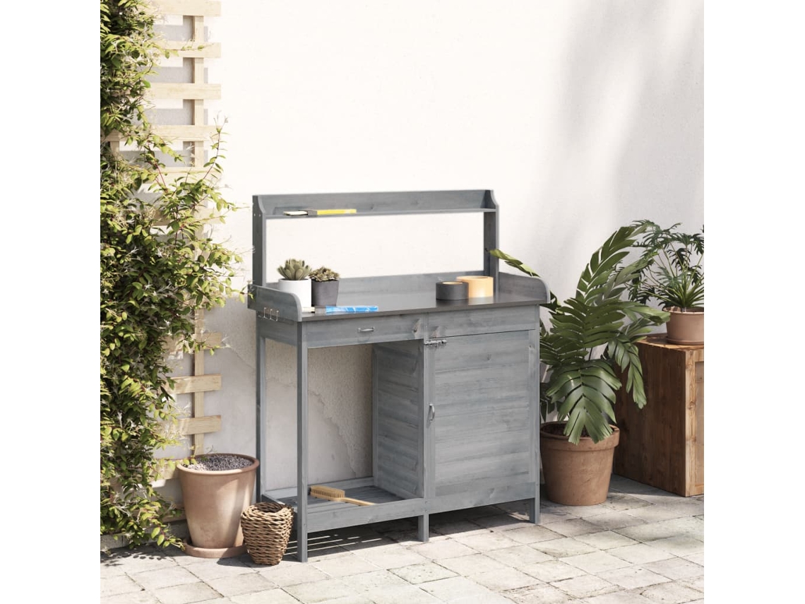 Mesa De Cultivo C/ Armário 110,5x45x124,5 Cm Abeto Maciço Cinza