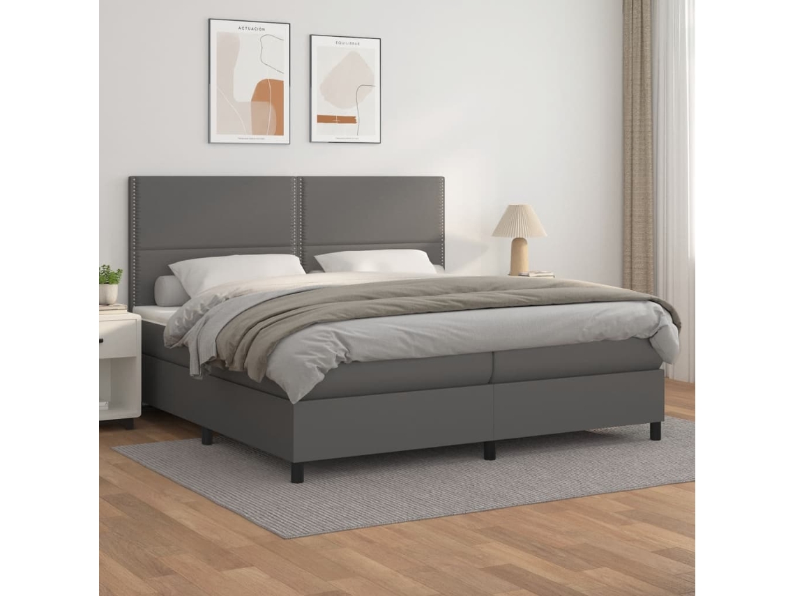 Cama Box Spring VIDAXL (Cinzento - Couro Artificial - 203 x 200 x 128 cm)
