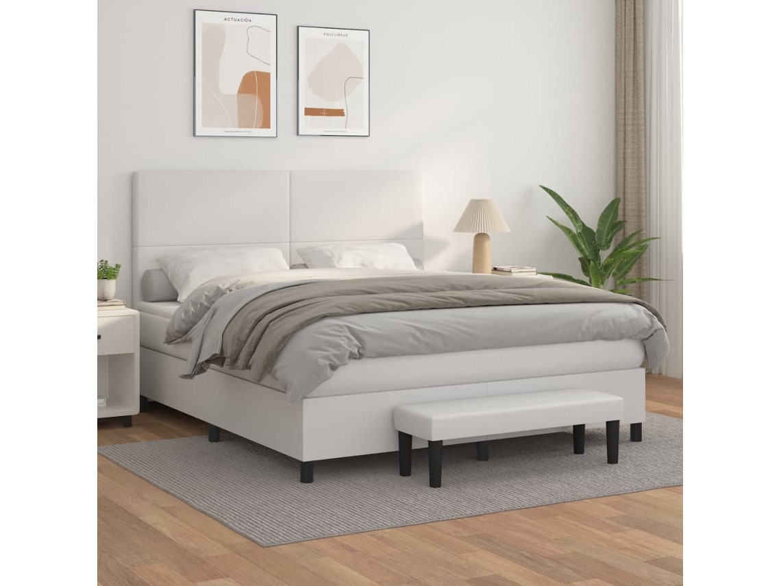 Cama box spring VIDAXL Branco Couro Artificial (180x200 cm)