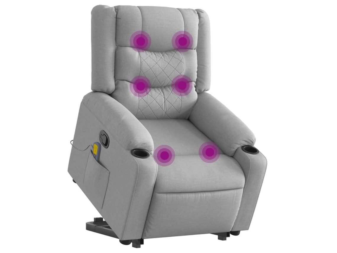 Poltrona reclinável massagens tecido cinzento-claro