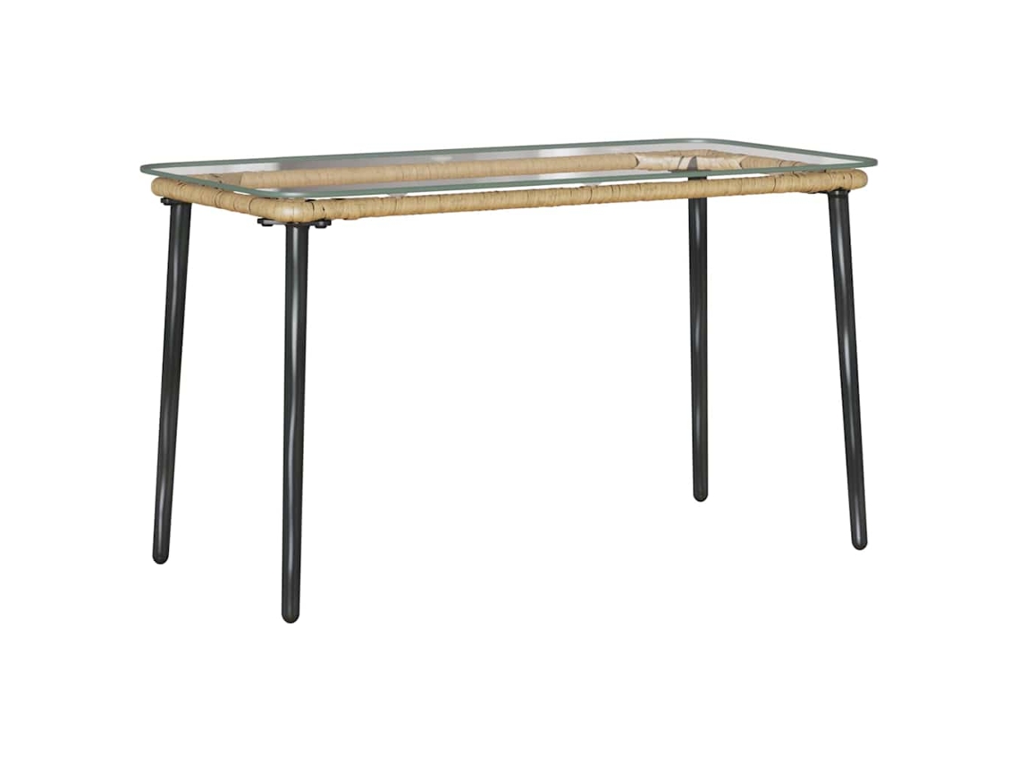 Mesa De Jardim Rattan Sintético Natural 80x40x45.5cm Vidro Temperado