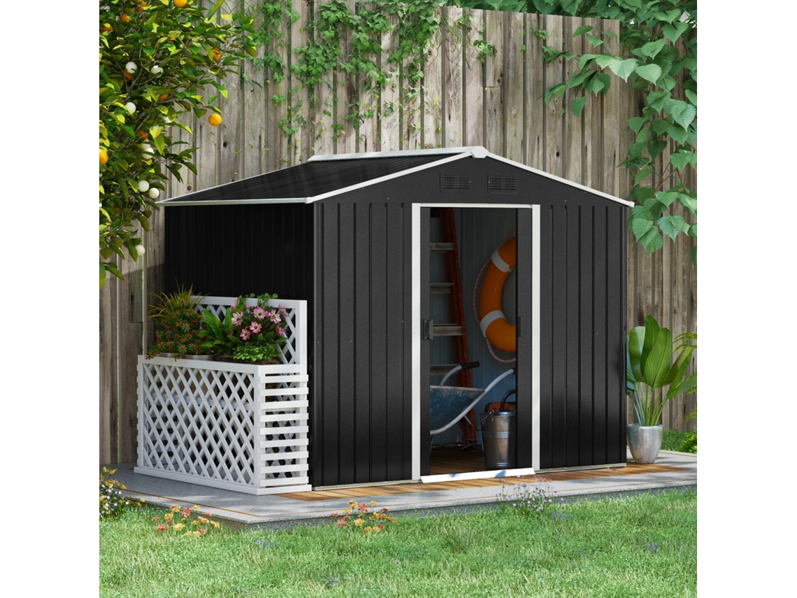 Abrigo de Armazenamento Aço Galvanizado e PP cor Gris 236x174x190 cm OUTSUNNY