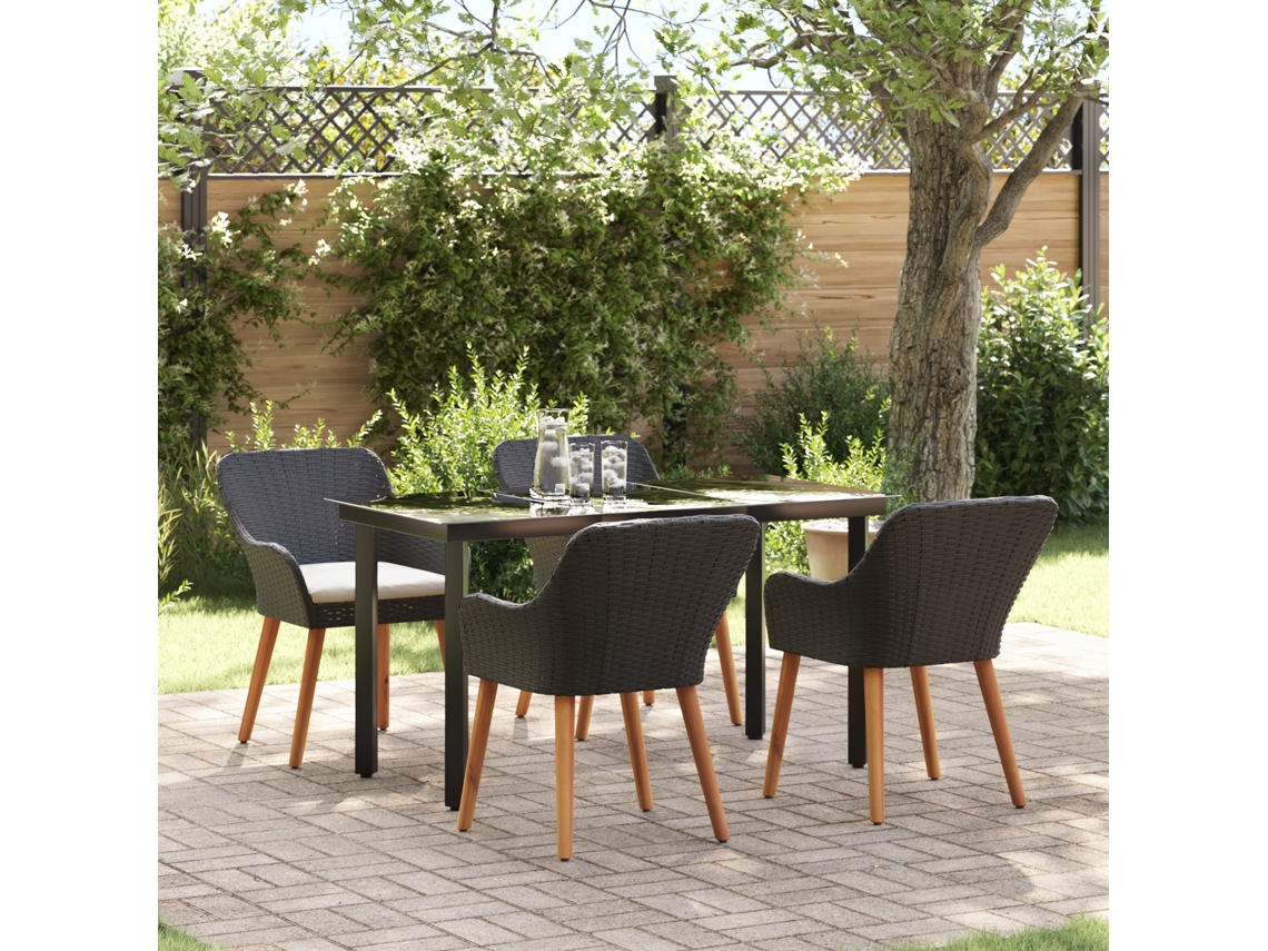 Conjunto 5 De Jantar Para Jardim Vidaxl Rattan Sintético Preto