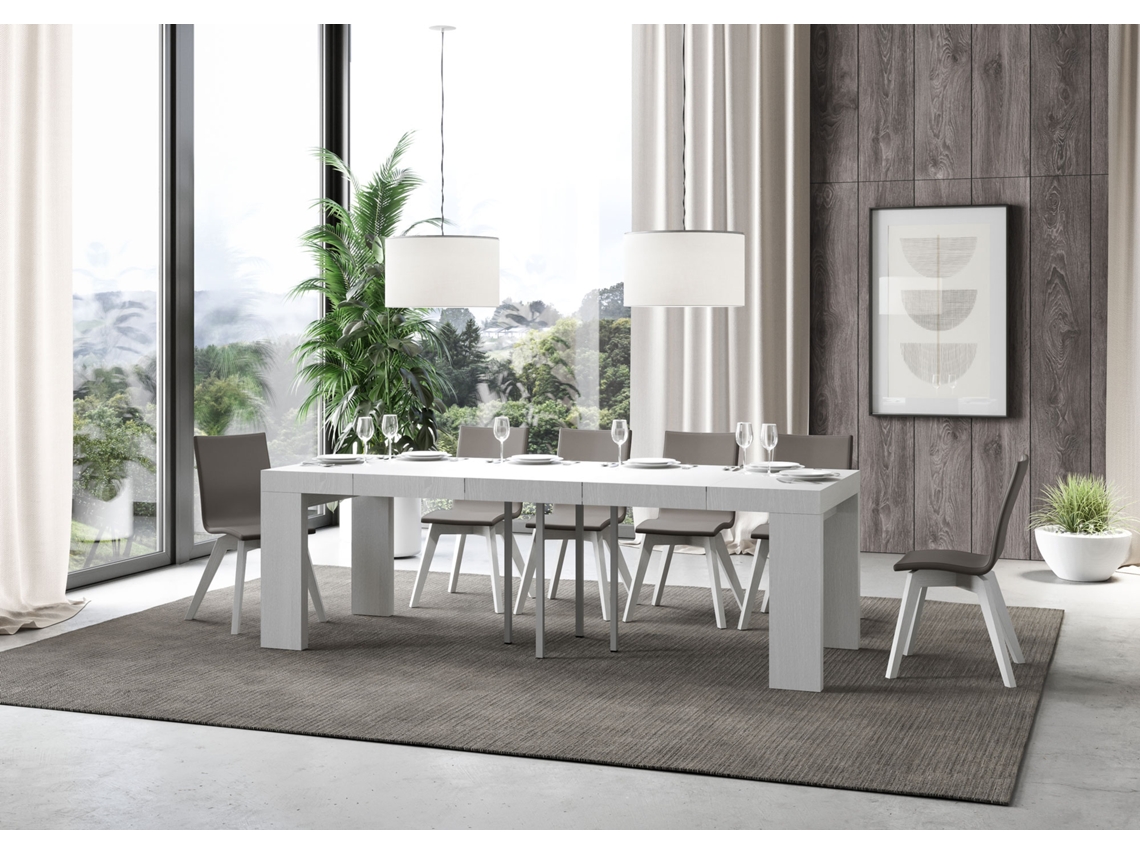 Mesa de Jantar Extensível 90X90/246 Cm Roxell Premium Cinza Branca ITAMOBY