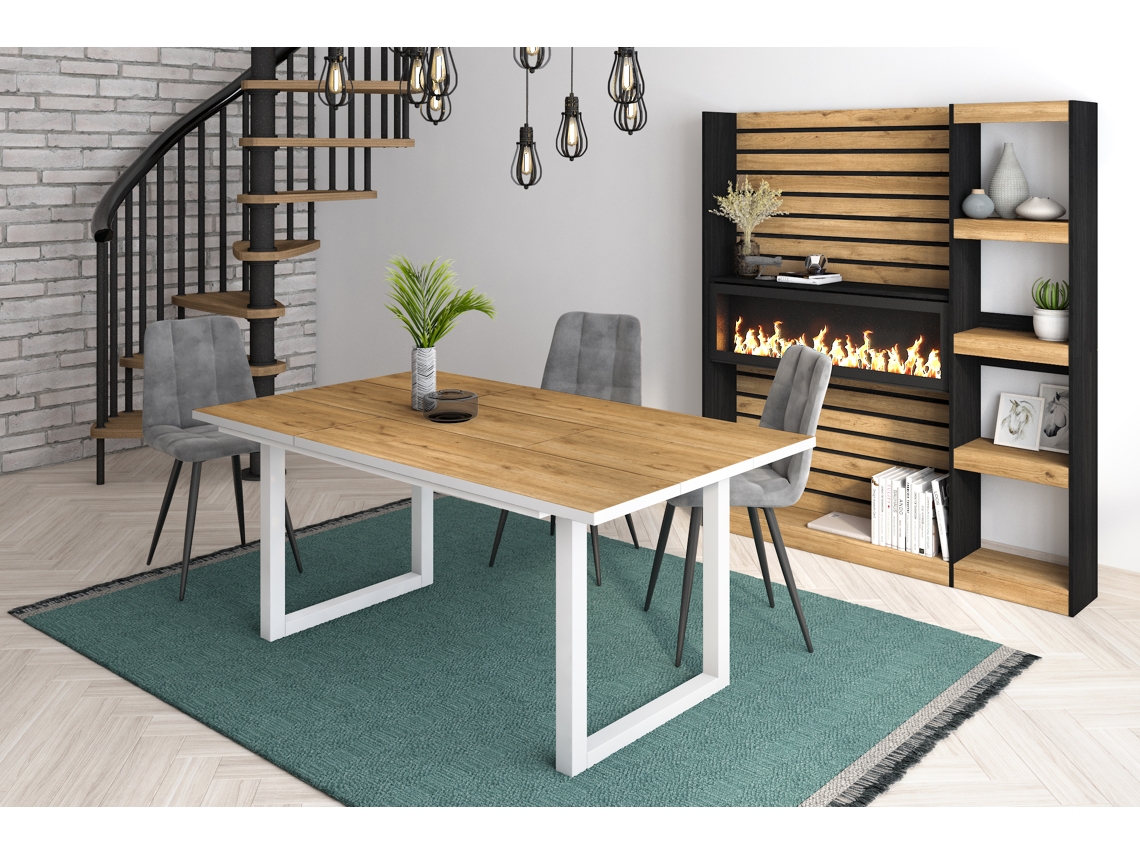 Mesa de Sala de Jantar 8 Pessoas 170 Ideal para Reuniões Familiares Oak e Branca Estilo Industrial DUERMETE ONLINE