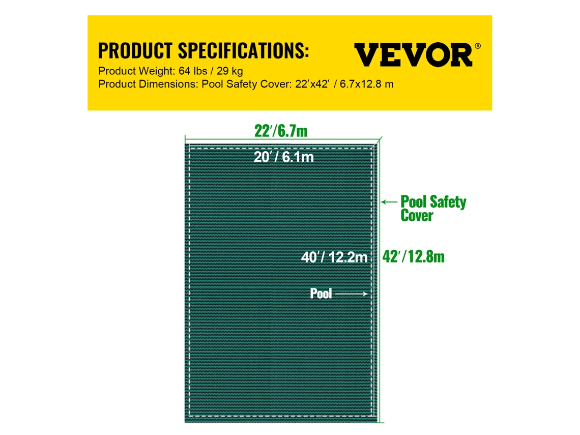 Cobertura Retangular Da Piscina Da Malha Da Segurança 20X40 Ft Inverno Verde Exterior VEVOR