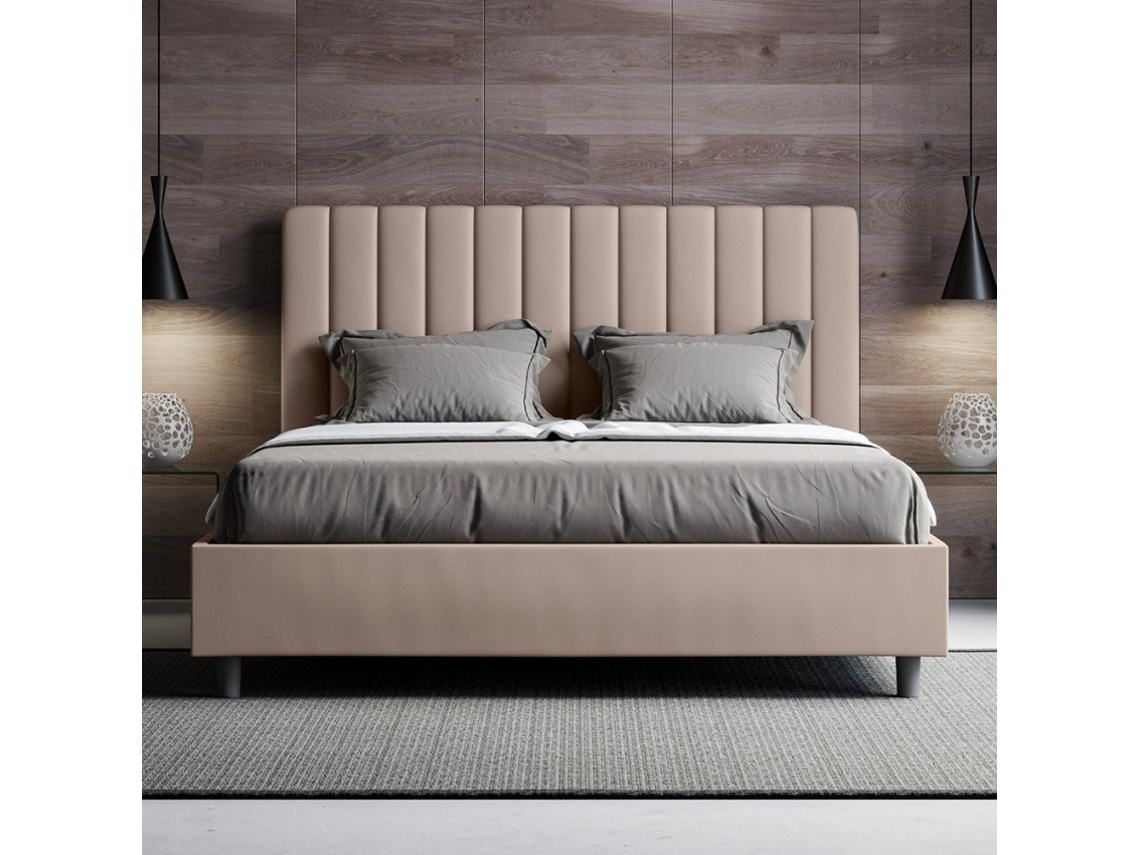 Recipiente de cama de casal 160x190 moderno imitação de couro Agueda M