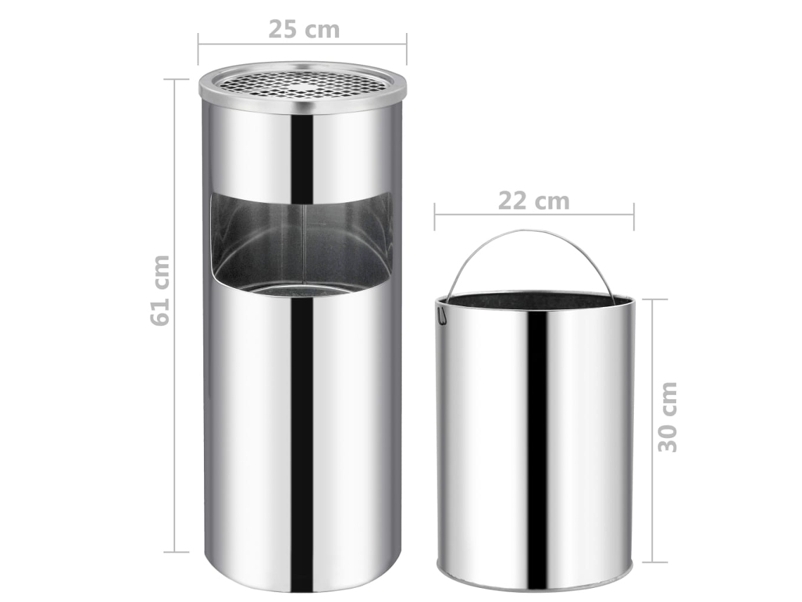 Vidaxl Coș De Gunoi Cu Scrumieră, Para Hotel, Oțel Inoxidável, 30 L