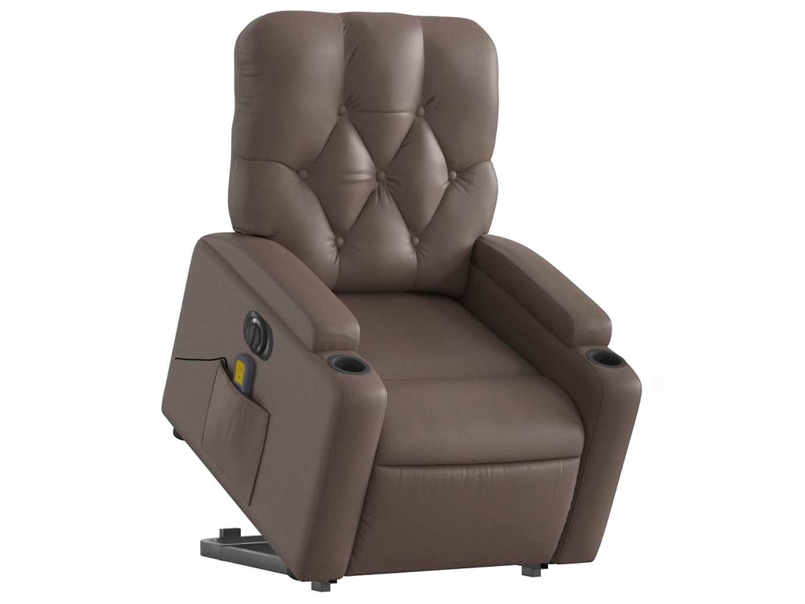 Poltrona reclinável elevatória elétrica couro artif. castanho