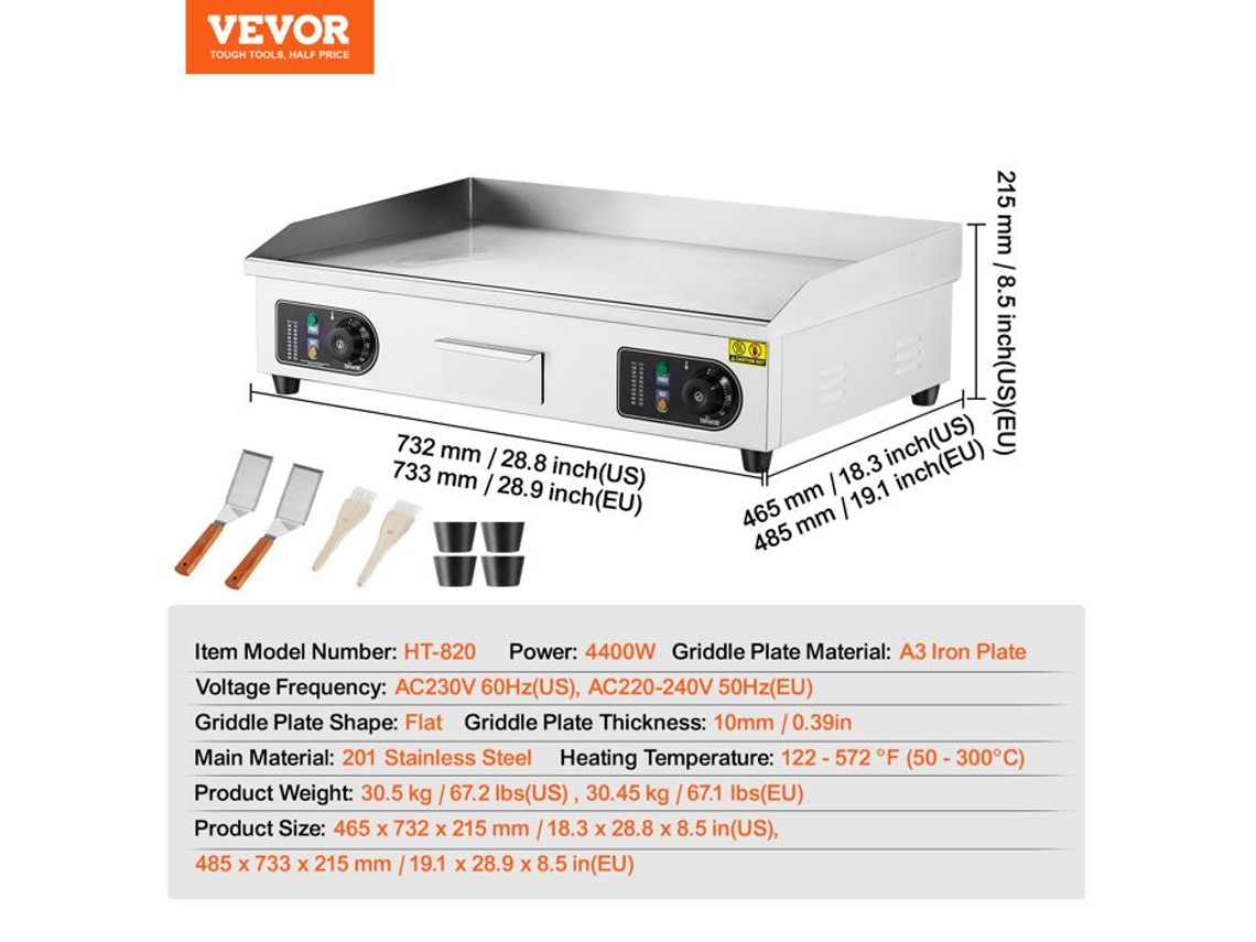 Churrasqueira Elétrica Bazarland 728x400 Mm Aço Inoxidável Superfície Antiaderente 4400 WPOS