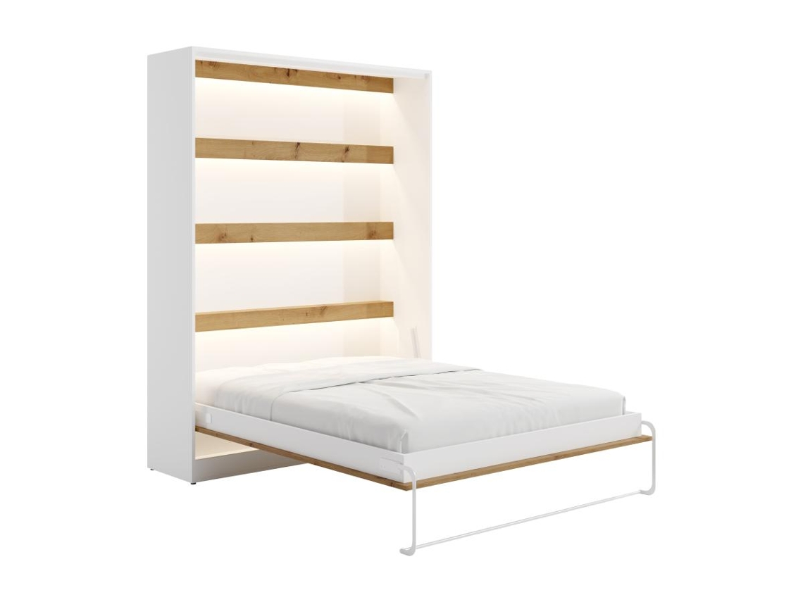 Cama embutida RAPILI VENTE-UNIQUE Natural claro, Branco 160x200 cm - Com colchão - Com sommier