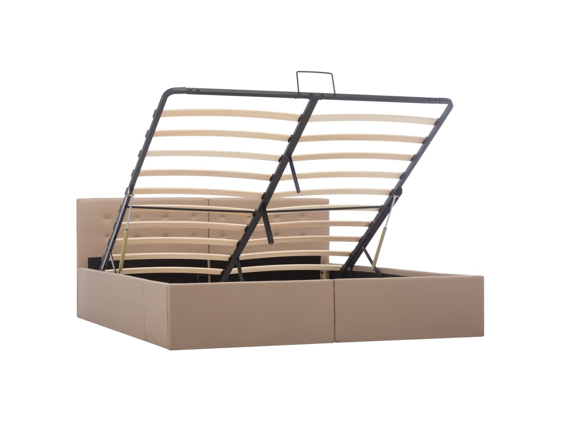 vidaXL Cama hidráulica c/ arrumação 160x200cm couro artif. cappuccino