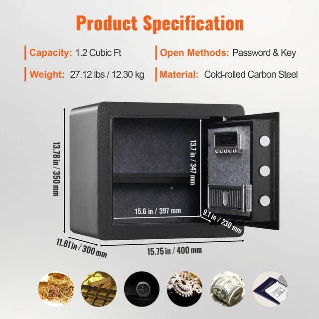 Cofre Eletrônico, Acesso Digital, Chaves De Override, 1.2 Cubbic Fit Oem