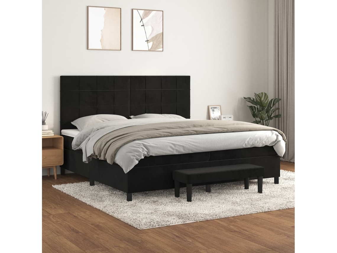 Cama Box Spring VIDAXL (Preto - Veludo - 203 x 200 x 128 cm)