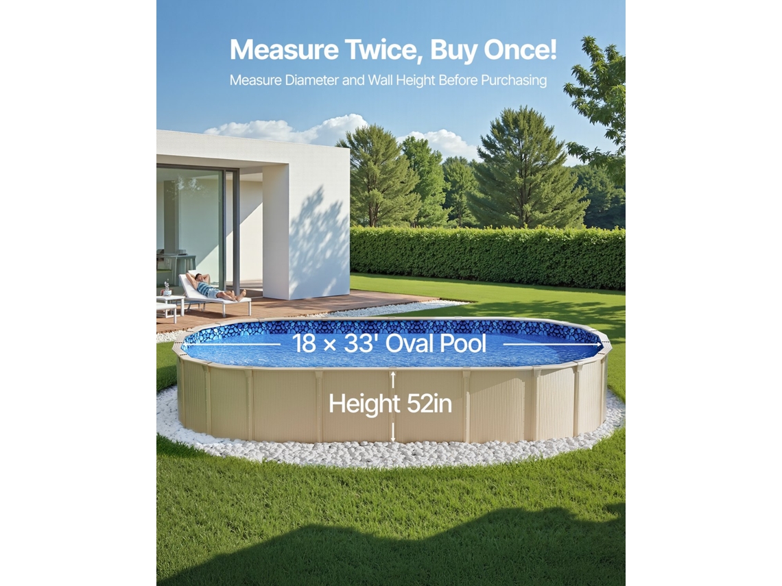 Pool Liner 549x1006 Cm Vinil Oval Para Pátio De Jardim Vevor