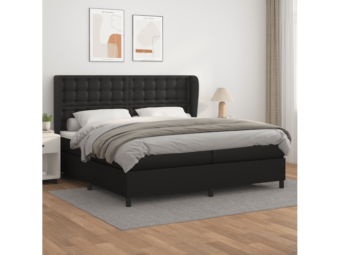 Cama Box Spring VIDAXL (Preto - Couro Artificial - 203 x 203 x 128 cm)