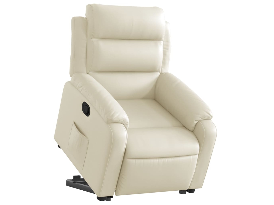 Poltrona reclinável elevatória couro artificial cor creme