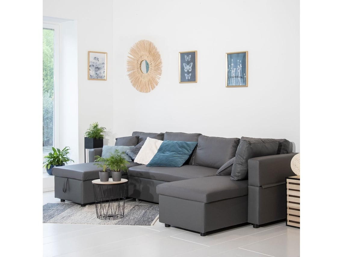 Sofá Panorâmico Conversível em Polipele Scott 4 Lugares Cinza (294 x 146 x 85cm)