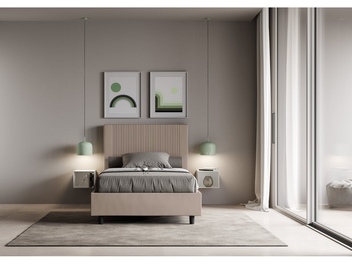 Cama de Casal Con Estrado Estofada GoyaITYHOME (140 x 210 cm - Painéis de Melamina e Couro Sintético)