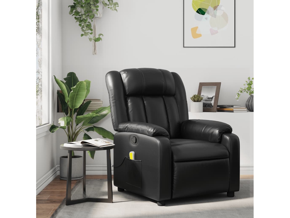 Poltrona de massagens reclinável VIDAXL couro artificial preto
