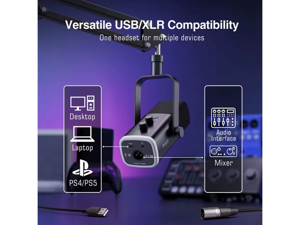 Microfone Branco Suporte Fifine Am8w Dinâmico Xlr/usb Rgb Com Conector Para Fone De Ouvido Para Podcast E Streaming Ps4/ps5/pc