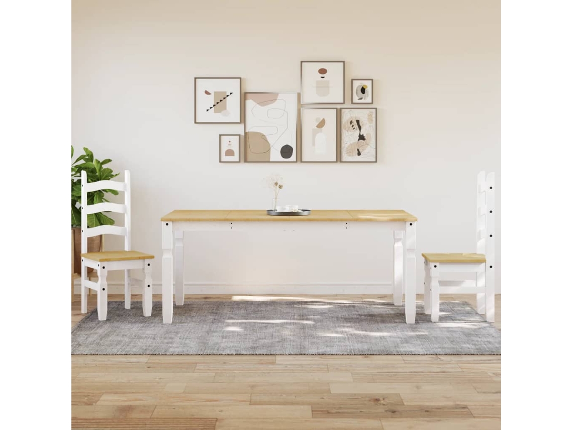 Mesa De Jantar Corona 180x90x75 Cm Madeira Pinho Maciça Branco Haochrymec
