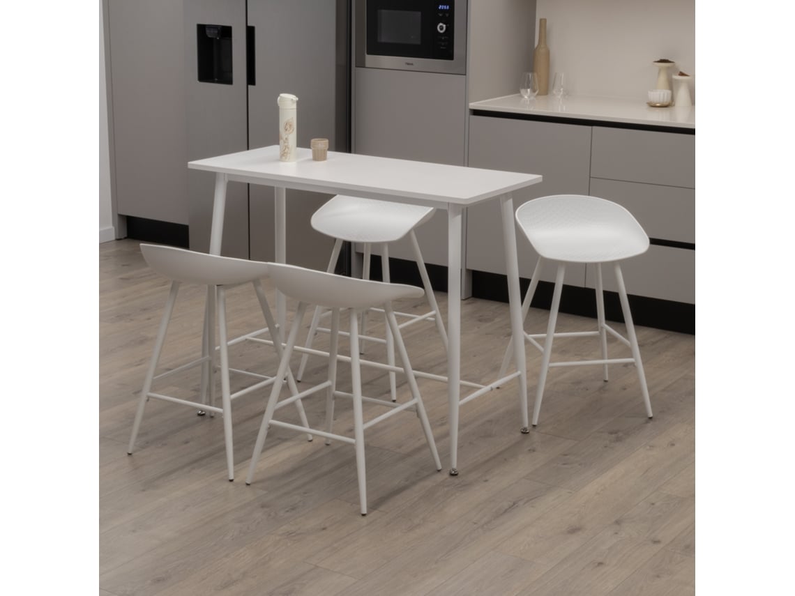 Conjunto de Mesa De Bar Edward 4 Bancos Altos Pollok Mog Casa 110x50x90 cm Branco