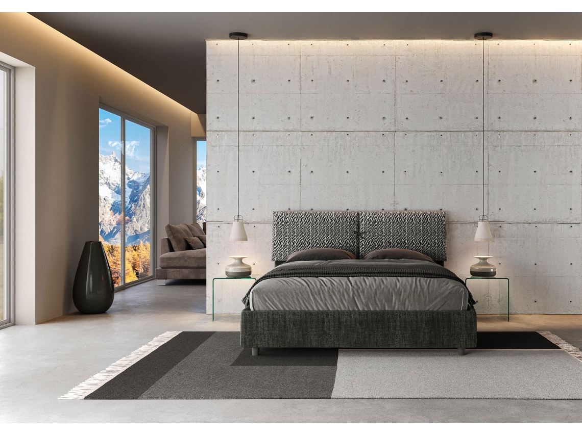 Cama de Casal Queen Size Sem Estrado Estofada MadosITYHOME (160 x 210 cm - Painéis de Melamina e tecido)