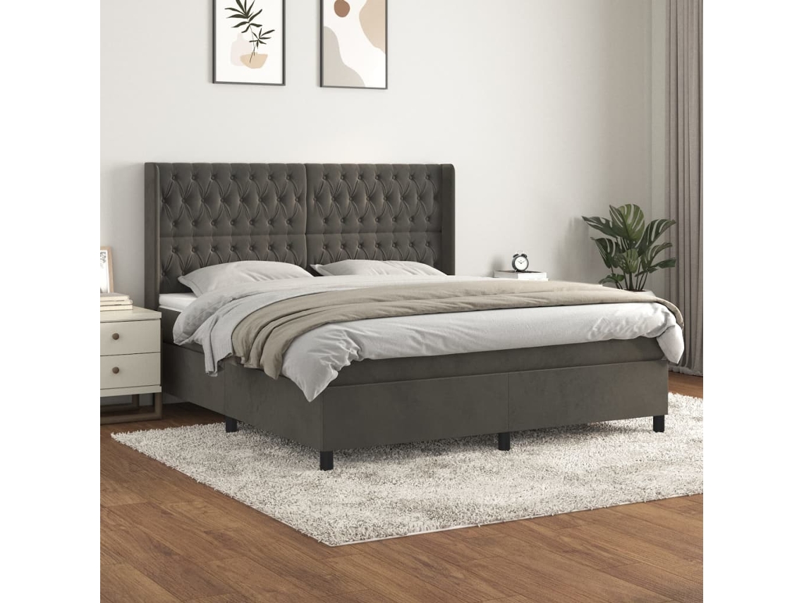 vidaXL Cama com molas/colchão 180x200 cm veludo cinzento-escuro