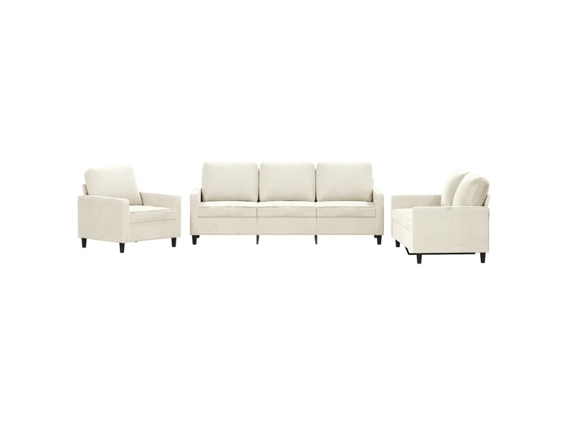 3 Peças Conjunto de Sofás com Almofadões Veludo Cor Creme CLIC N BUY (78 x 77 x 80 cm)