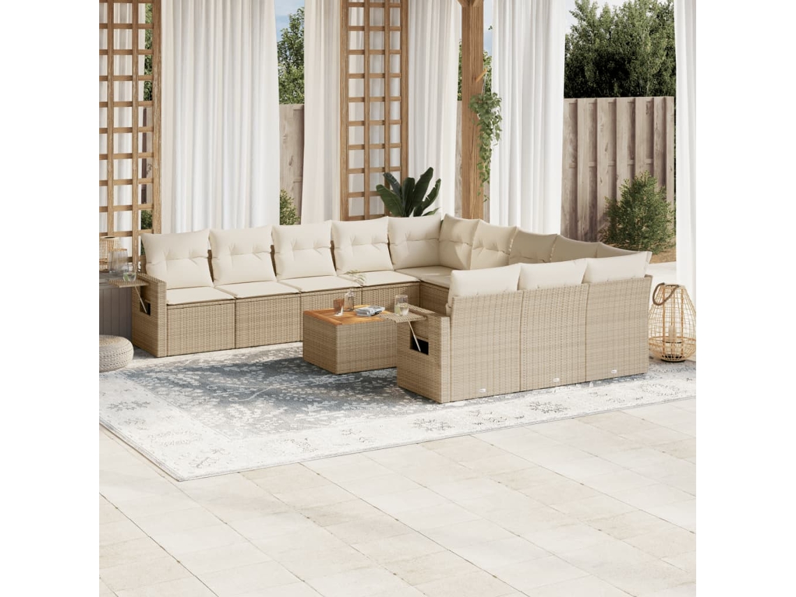 Conjunto 12 de sofás p/ jardim com almofadões VIDAXL vime PE bege