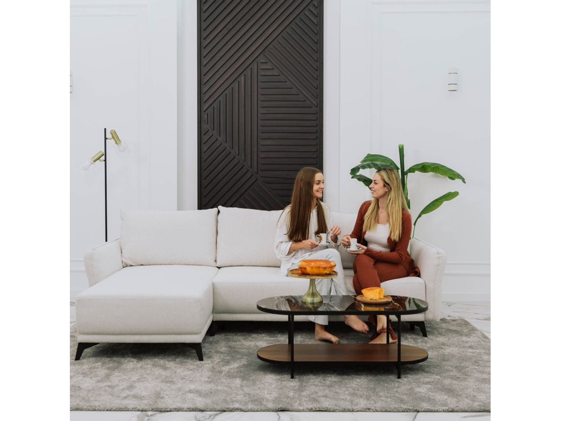 Sofá Cama 3 Lugares BUDWING Toby Bege + Chaise Longue (260,5 x 156 x 92 cm - Reversível Lado Direito/Esquerdo)