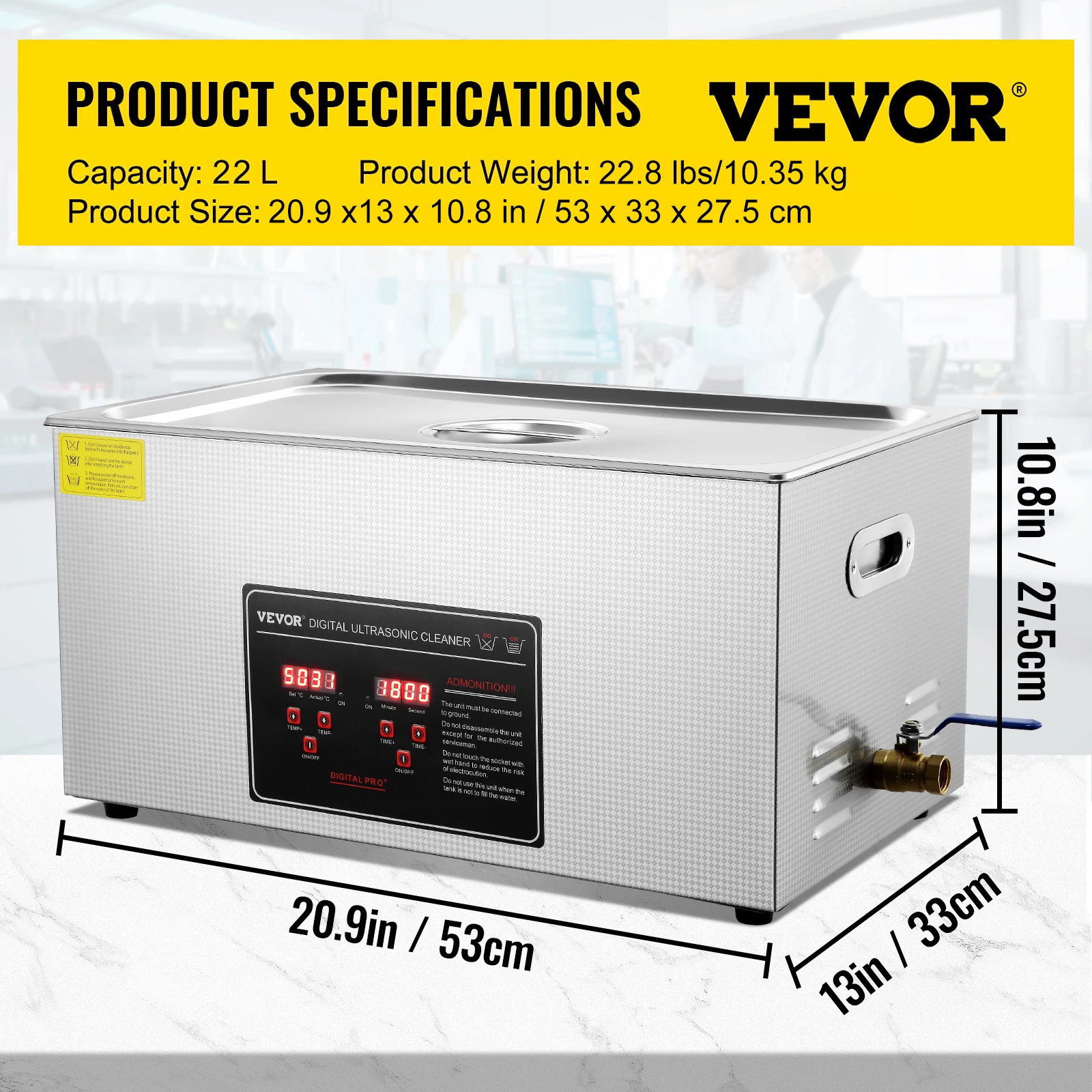 Vevor Limpador Ultrassã´nico, Capacidade De 30l, Alta Potãªncia Ultrassã´nica, Controle Digital,22l Oem