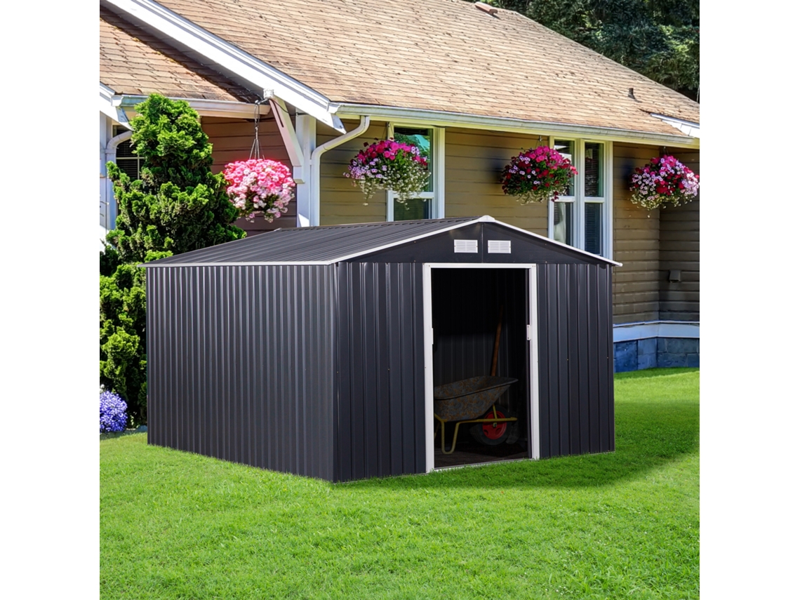 Abrigo e Jardim Metálico Aço galvanizado e PP cor Gris 277x322x192 cm OUTSUNNY