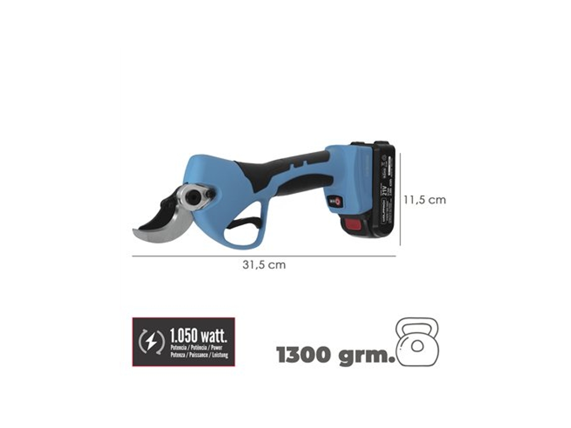 Tesoura De Poda A Bateria Com Cabo Emborrachado Para Cortar Até Ø40mm (inclui Baterias E Estojo) Wolfpack Linea Profesional (1050w 21v)