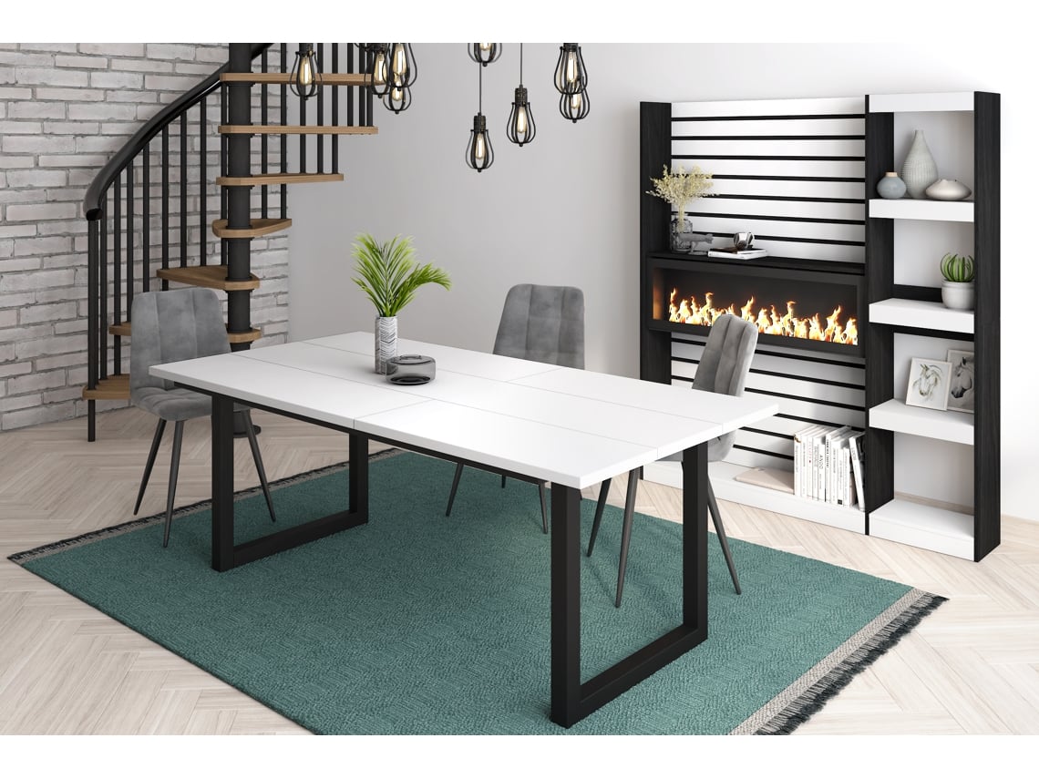 Mesa de Sala de Jantar 10 Pessoas 200 Ideal para Reuniões Familiares Branco Estilo Industrial DUERMETE ONLINE