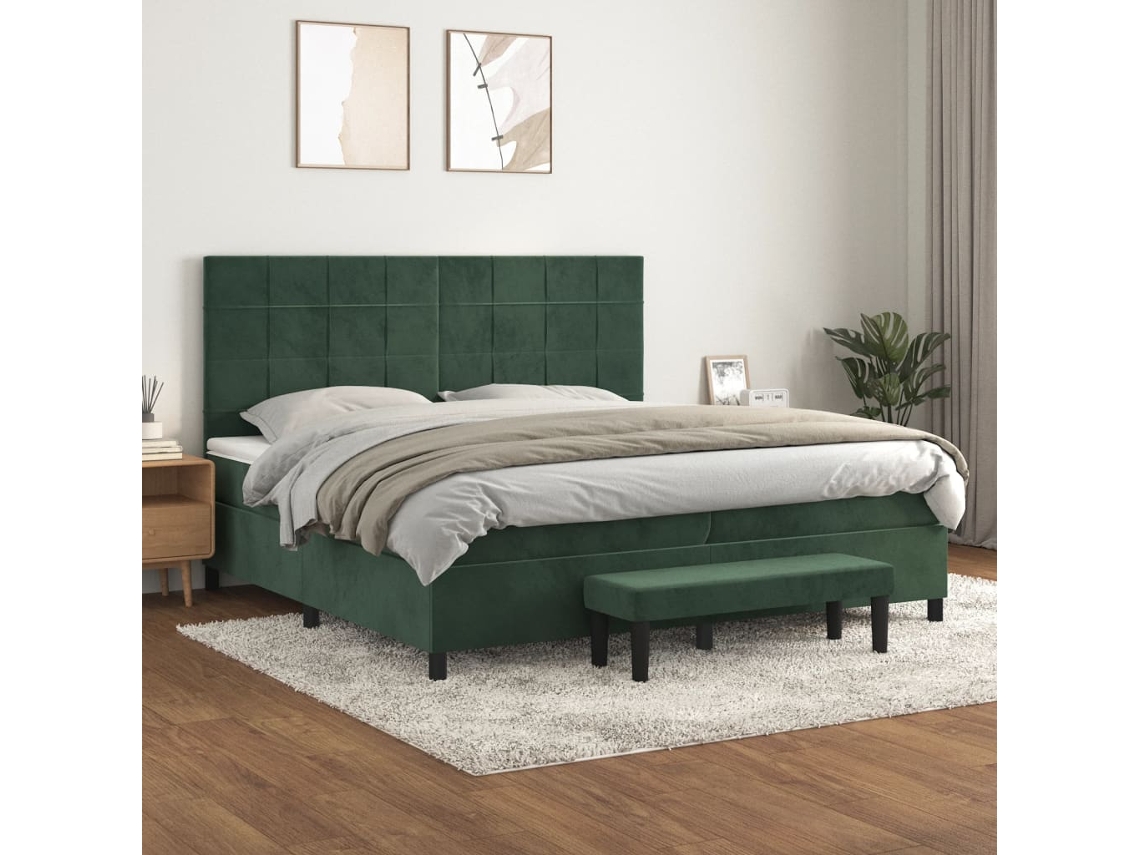 Cama box spring VIDAXL Verde Veludo (200x200 cm)
