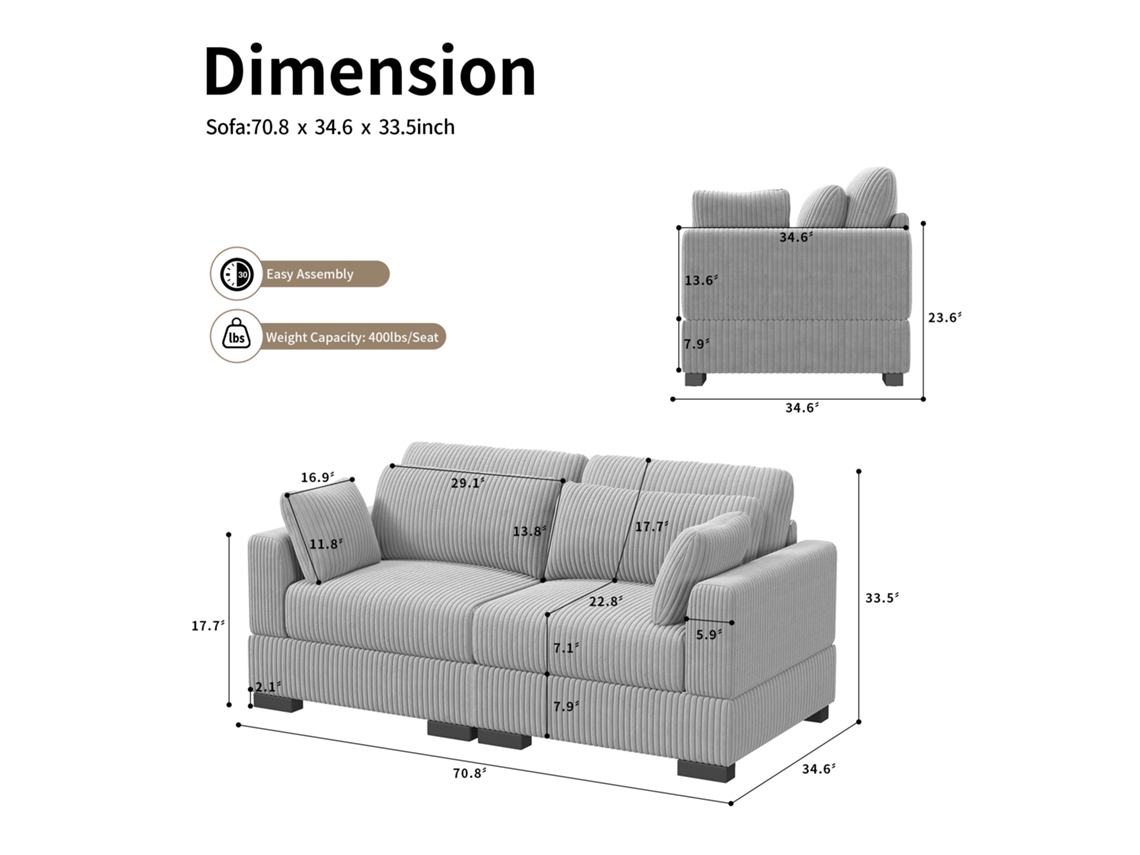 Sofá De 2 Lugares Rosa Rosahqnda,sofá Estofado Com Braços,veludo Cotelê,180×88×85cm