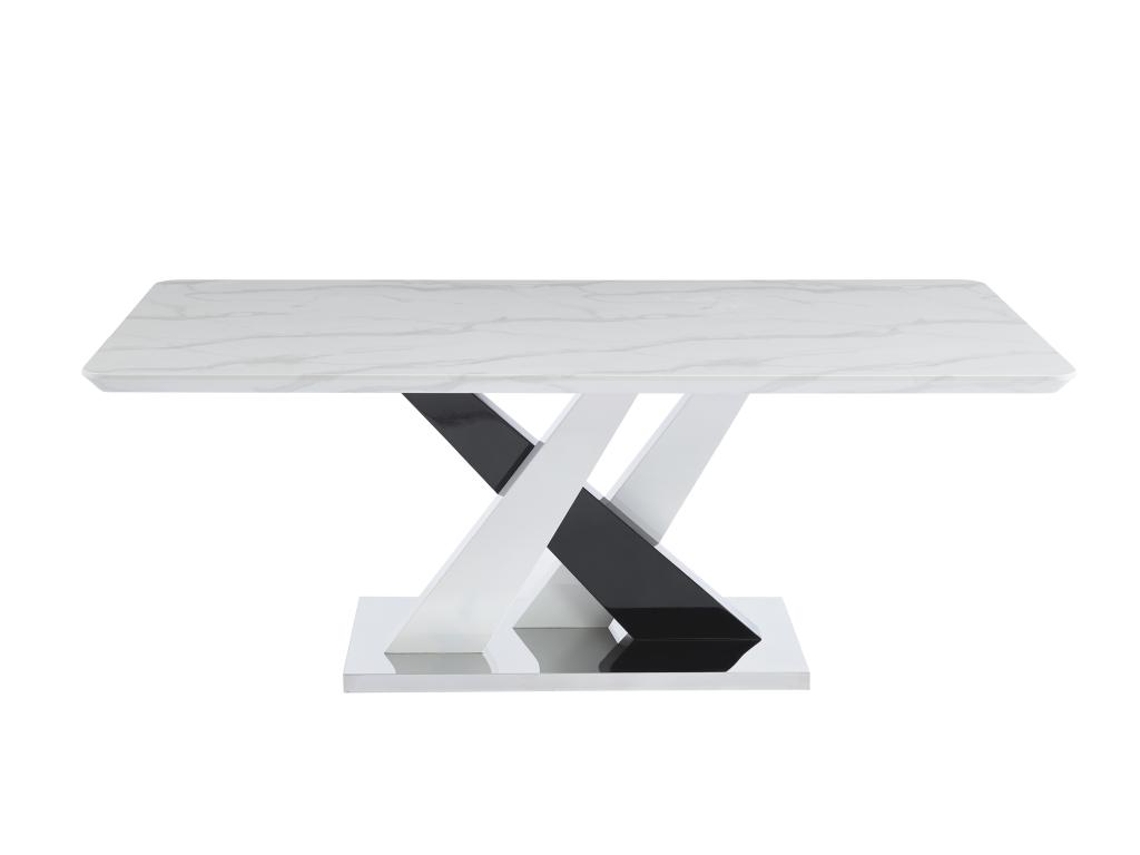 Mesa de Jantar para 8 Pessoas em MDF e Inox Efeito Mármore Preto e Branco Evaela VENTE-UNIQUE