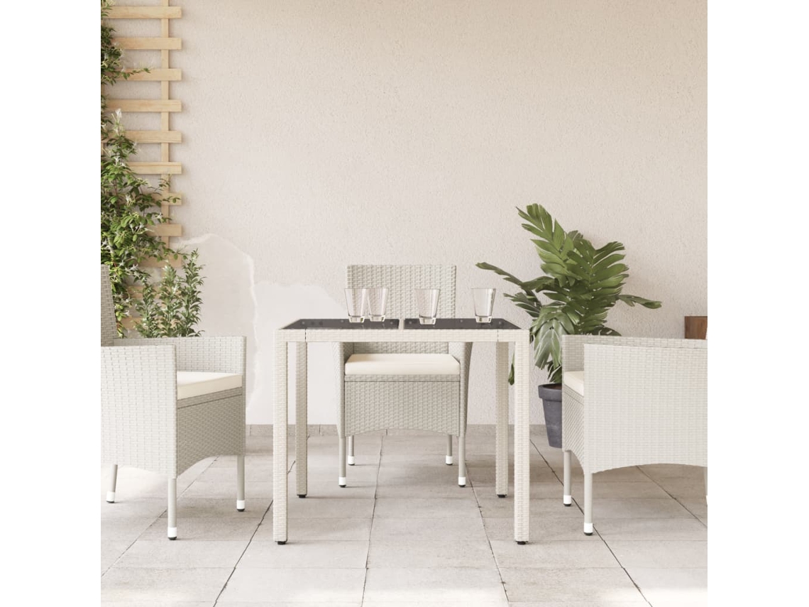 Mesa De Jardim Com Tampo De Vidro 90x90x75 Cm Vime Pe Branco